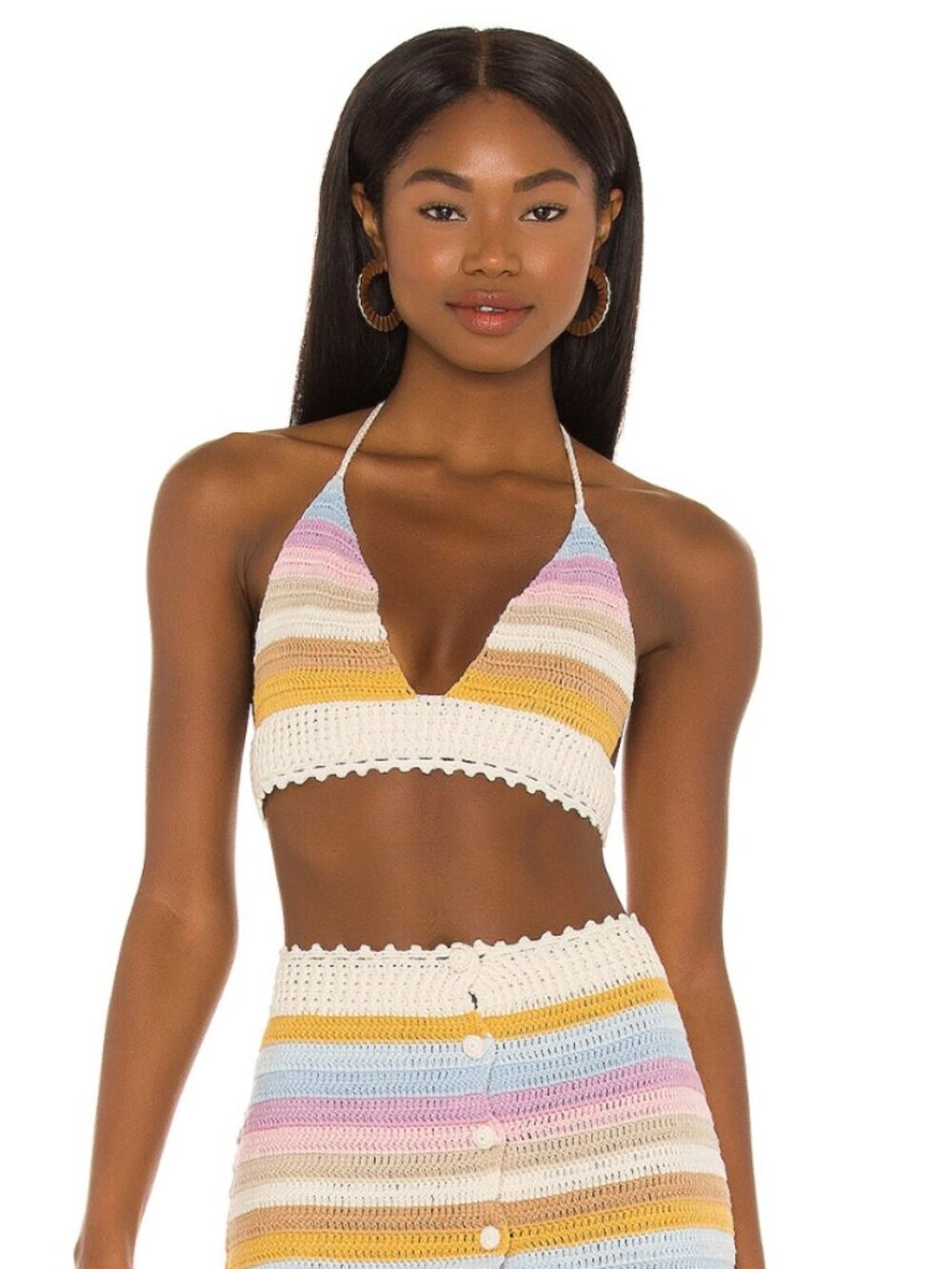 Revolve Lovers & Friends Multicolor Stripe Crochet Bralette Top - Small